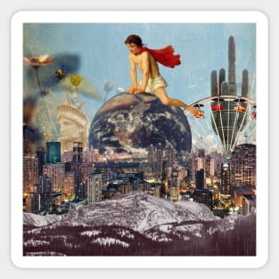 On The Pinnacle Top Of The World, Collage Surreal Art! Sticker